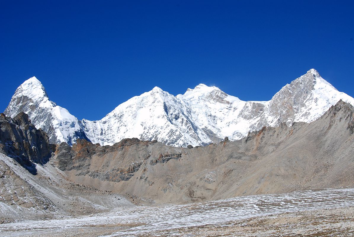 08 Nyanang Ri, Pungpa Ri, Shishapangma East Face, Phola Gangchen From Plateau As Trek Nears Kong Tso As I trek across the 5000m+ plateau on the way to Kong Tso, Nyanang Ri, Pungpa Ri, Shishapangma East Face, and Phola Gangchen come perfectly into view.